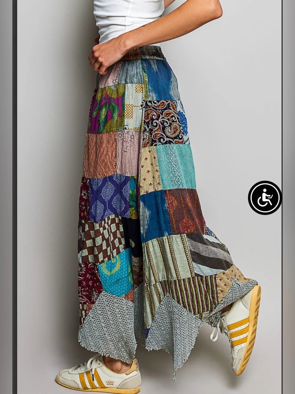 H262 New POL S w15-22 Patchwork Maxi Skirt in Multi Colors - Picture 2 of 4